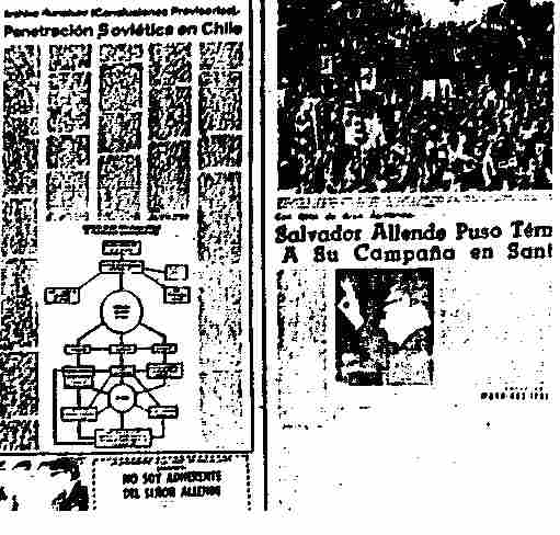 El Mercurio, September 2, 1970: A photo of Salvador Allende is placed next to an unrelated story entitled "Soviet penetration in Chile."