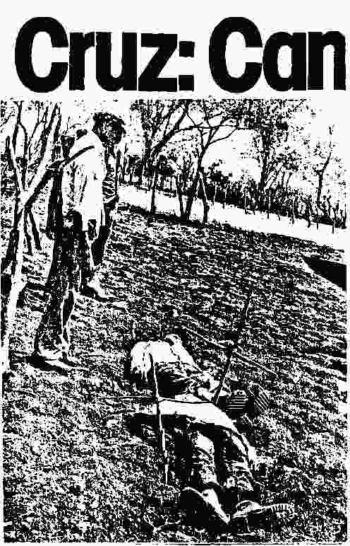 LaPrensa, March 23, 1981: Headline, "Cruz." Immediately below is an unrelated photo of two Christ-like figures with a cross planted next to each body. In fine print La Prensa admitted that two volunteers agreed to play the role of the dead bodies, while it supplied the two crosses.