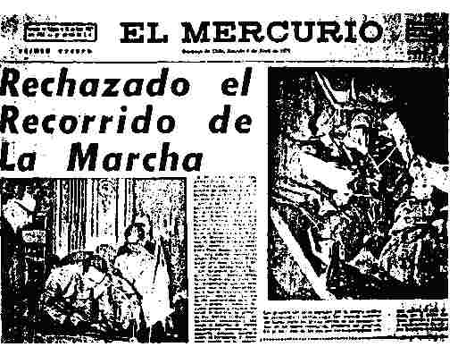 El Mercurio, April 8, 1972: Color photo of open heart surgery next to picture which includes Allende.