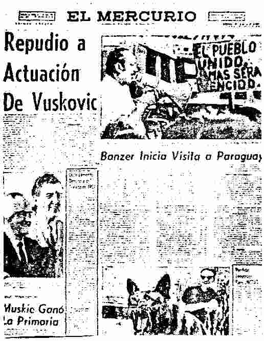 El Mercurio, March 9,1972: The attack dog near the article about Minister Vuscovic.