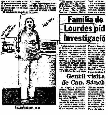 La Prensa, December 28,1980: Heavily symbolic photo of Maria Lourdes Mejia.